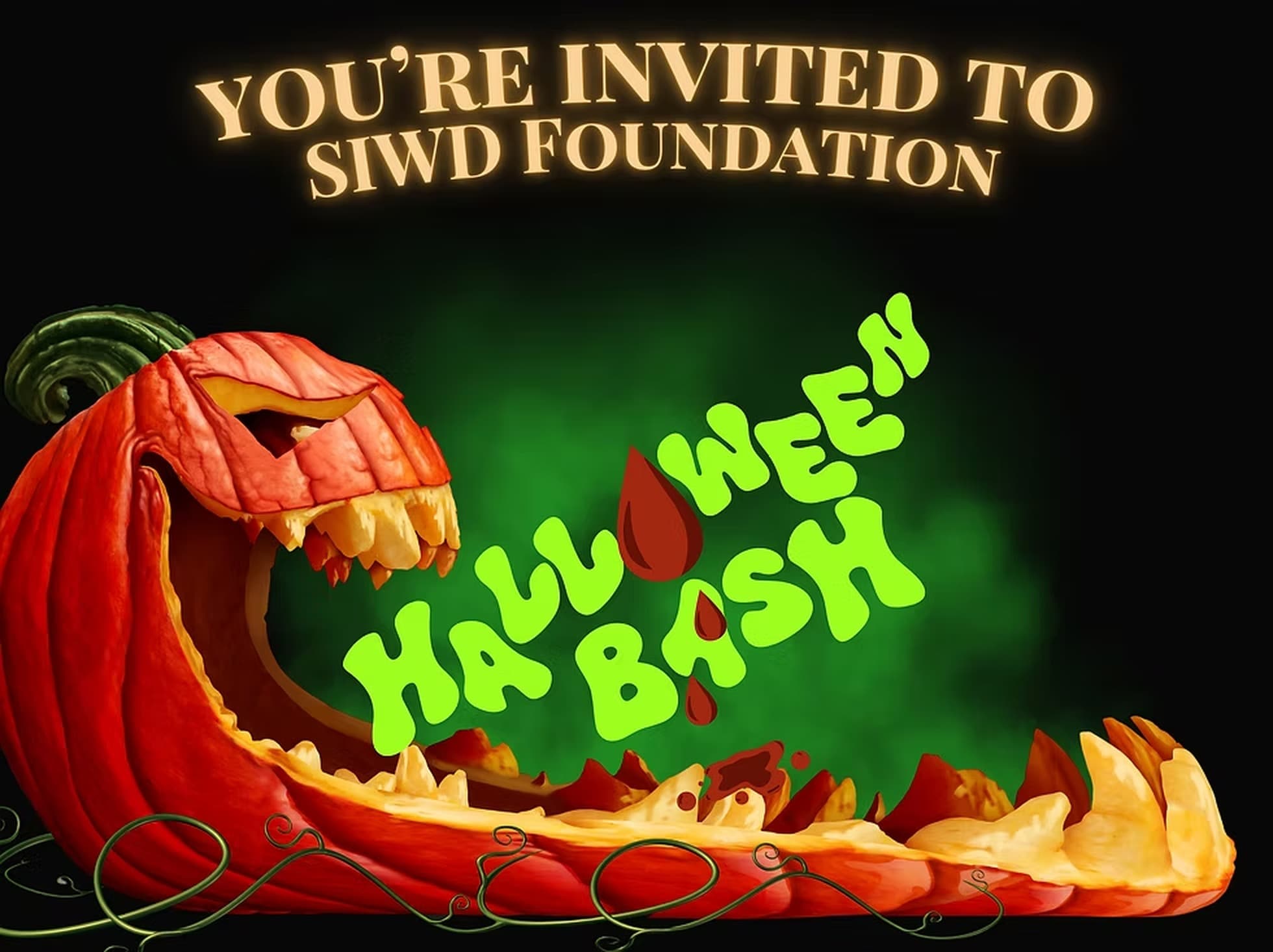 You're invited to SIWD Foundation Halloween Bash — a carved jack-o'-lantern invitation.